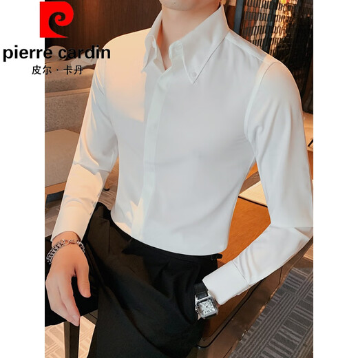 Pierre Cardin Markless Shirt Herren Langsamer schlanker elastischer Frühjahr und Herbst neuer Stil Eisenfreier Geschäftslebenszeitshemd-Hemd-Hemd-Hemd-Strick-2xl (140-155jin [Jin gleich 0,5 kg]))