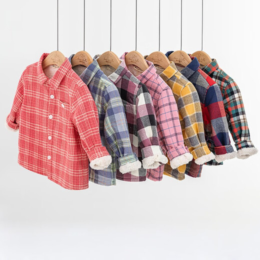 DAVE&BELLA velvet plaid girls' shirts children's shirts boys' long-sleeved tops autumn and winter bottoming shirts baby winter middle and large children red plaid 100 cm (4Y (recommended height 90-100cm))