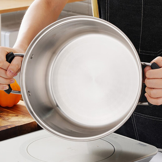 Shunda (SND) Japanese steamer 304 stainless steel thickened double bottom single layer multi-purpose soup pot open flame induction cooker universal 26cm
