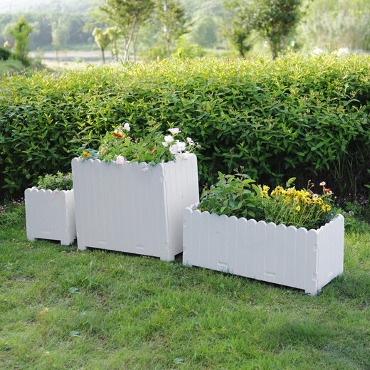 Flower box outdoor courtyard balcony vegetable planting plastic anti-corrosion flower trough extra large rectangular fence custom planting box white length, width and height 96*35*30cm