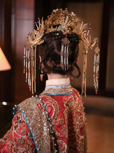 CLCEY luxury phoenix crown Ming-made bridal headwear Hanfu wedding hair crown new Chinese style wedding queen wedding Xiuhe hair accessories luxury phoenix crown complete set ear hook style