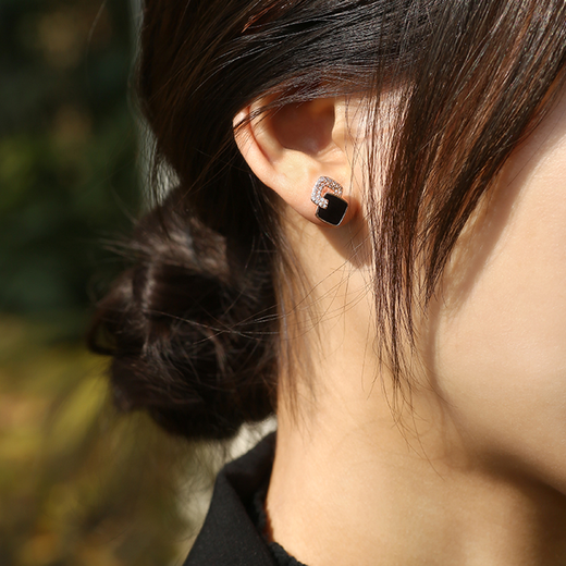 Idel black earrings 2025 new trendy earrings for women summer temperament niche high-end earrings birthday gift cross geometric black earrings E1051