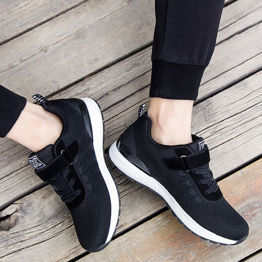 Shuman Xiaozu shoes for men's shoes for men's new summer anti-slip soft sole dad shoes for mother casual sports shoes for women spring and autumn single shoes for four seasons mesh breathable travel safety walking shoes 829 black men's style 41