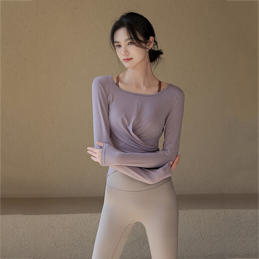 LULUUVTTOH Slim-fitting waist yoga clothing top for women autumn and winter professional Pilates training long-sleeved slimming fitness sports T-shirt black L