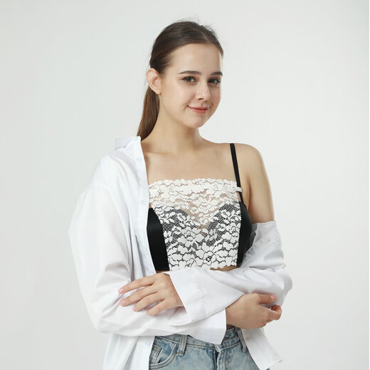 PI Aishi 2-piece anti-exposure tube top artifact with summer thin style, versatile lace low-neck breast cover, strapless, black + brown - 2-piece wipes, one size fits all