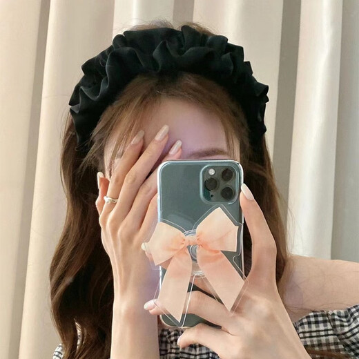 Meng Keduo high skull black pleated headband women's hairpin face wash headband small wide edge versatile high-end headband wrinkled headband black