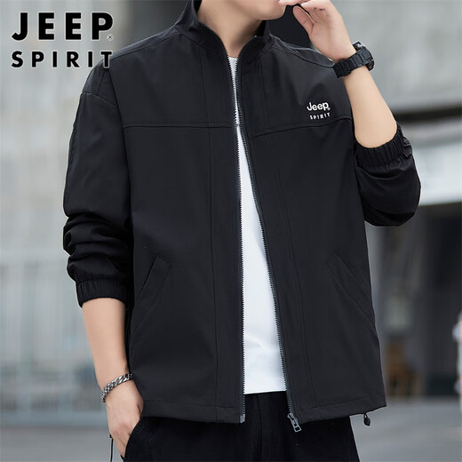 JEEP SPIRIT Jeep Jacket Men's Assault Jacket Men's Autumn and Winter Men's Casual Loose Stand-up Collar Top Black XL
