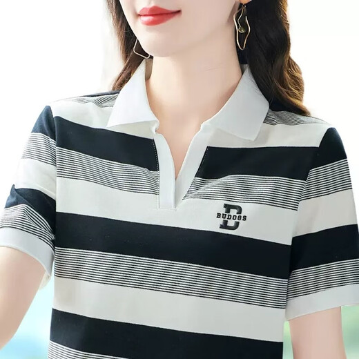 欧宇杉高端翻领短袖t恤女夏季新款宽松透气中年妈妈上衣POLO衫运动上衣 3518款黄色 2XL (建议120-129斤)