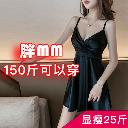 Yuejingsheng women's clothing deep V breastless dress sexy nightclub nightclub suspender nightclub low-cut short skirt black XL115-125