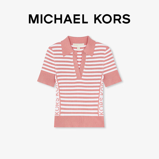 
MICHAEL KORS MK Women's Polo Collar Striped Knit Pink/White 691 S S