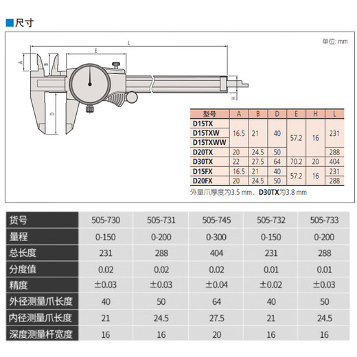 Mitutoyo Mitutoyo caliper with watch, vernier caliper, high precision 505-745/0-300mm/0.02mm black shell, officially authorized by Mitutoyo