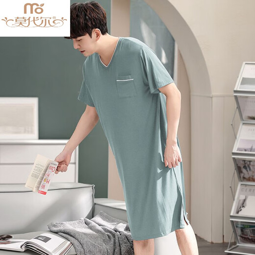 Zhulu Summer Modal Nighthawn Herren Dünn integriert 200 Jin [Jin entspricht 0,5 kg] kann einen langen Stil von Long Herren und Fett plus großer Nachthemd -Männer -Anus 844 Black XL tragen, das für 130+160 Jin geeignet ist [Jin gleich 0,5 kg]