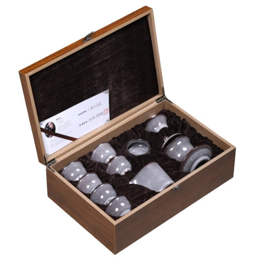 Langting Yafang Longquan Celadon Ge Kiln Iron Tire Handmade Ice Cracked Tea Set Living Room Household Ceramic Kung Fu Teapot Cover Bowl Gift Ice Cracked Teapot Tea Set (Gift Box + Certificate)