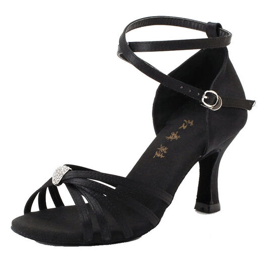 Zapatos de baile rojo 12190 Zapatos latinos Yingpu Gao Satin Cross Dance Room Chacha Rumba Training Shoes Black 39