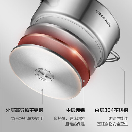 SUPOR Hot Pot Yuanyang Pot 304 Stainless Steel Large Capacity Thickened Deep Easy-to-Clean Shabu Shabu Shabu Gas Induction Cooker Universal ET28AAS03 28cm