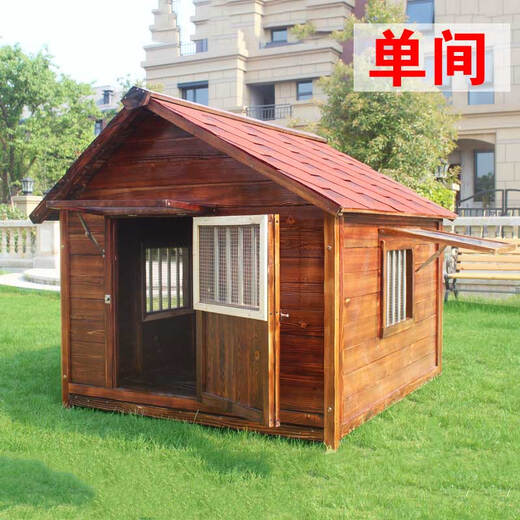 Dog House Outdoor Waterproof Solid Wood Dog House Medium and Large Dog Golden Retriever Dog House Rainproof Summer Outdoor Four Seasons Pet Villa 5XL with Yard Single Window with Screen Package Installation