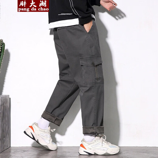 胖大潮休闲裤男宽松加肥加大工装裤特大码户外运动裤胖子直筒男士长裤 831军绿色/常规款 3XL 170-190斤