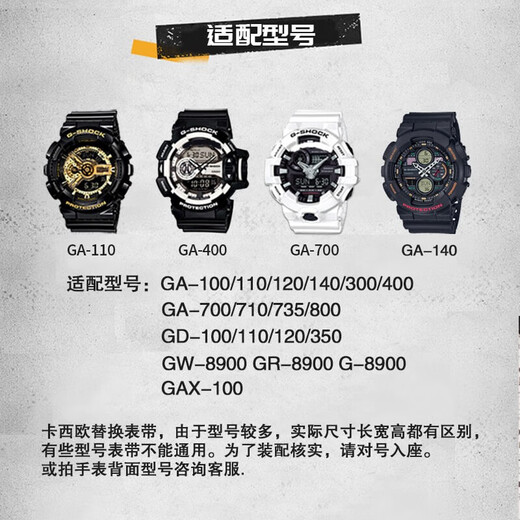 Tianfu suitable for Casio watch strap g-shock GA-110 100 400 700 black gold rubber strap accessories bright surface - bright gold buckle 16MM (tool + film)