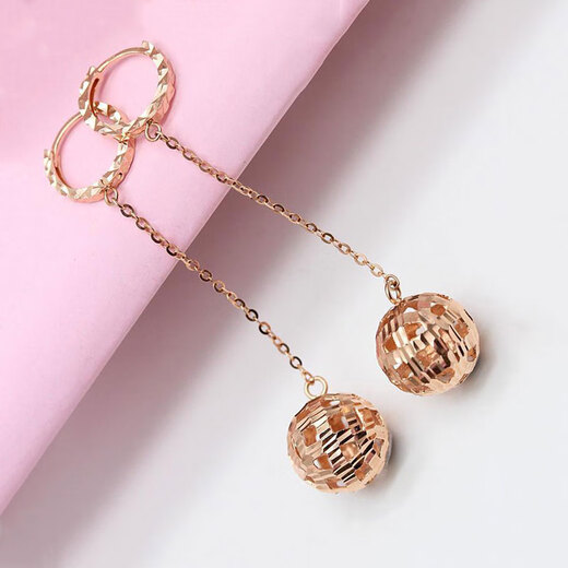 Fat Donglai's same color gold earrings for women 18k rose gold shiny ball ear buckles versatile earrings ball earrings (pair of rose gold)