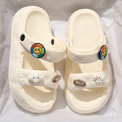 Sandalias de bermus para mujeres en verano en la playa de dos artículos Eva Soft Work Cartoon lindas lindas sandalias de desgaste sin deslizamiento Blanco 37-38 Tamaño positivo
