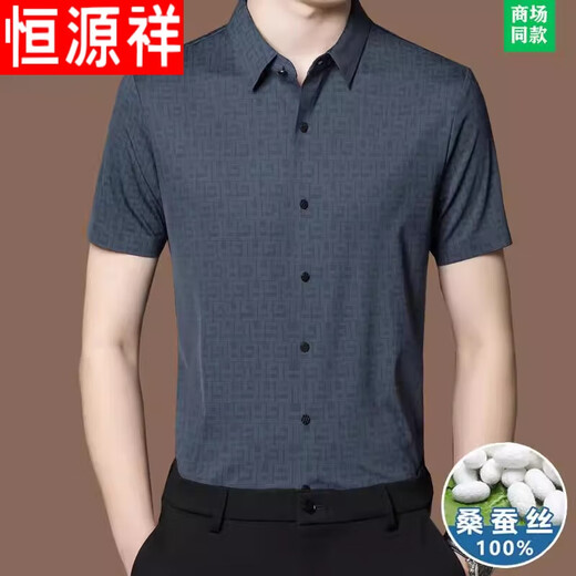 Hengyuanxiang High-End-Sommer-Mulberry-Seiden-Kurzärmel-Hemd für Männer mittleren Alters im mittleren Alter.