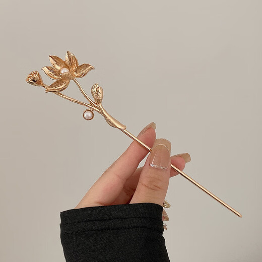 Mr. Ouyang's updo hairpin for women, ancient style hairpin, simple modern design, new Chinese lotus hairpin, silver lotus root