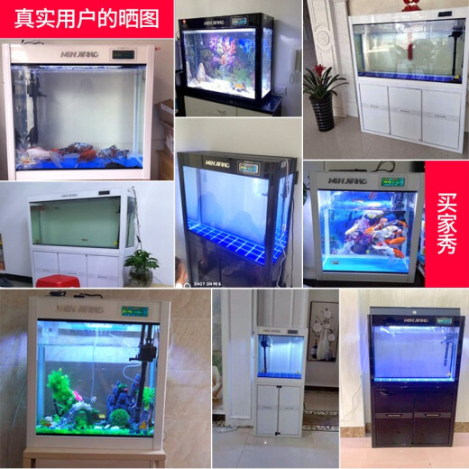 Fujian Jiang (minjiang) fish tank, aquarium, no water change, ecological landscaping, goldfish tank living room screen, medium and large glass arowana tank, goldfish tank black (gift package + landscaping + upgraded filtration) length 60*width 30*height 64.5 (fish tank body does not include cabinet, )