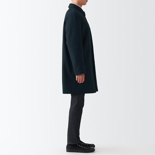 无印良品 MUJI 男式 羊毛混 短外套 毛呢大衣 男士男款外套 ADF02C2A 深藏青色 L (175/100A)