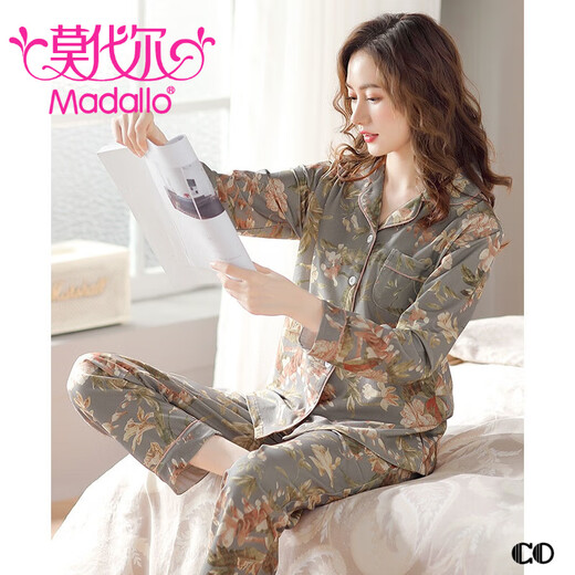 Modal [gleicher Stil für Theke] Pyjamas Frauenfrührung und Herbst Reine Baumwolle Langhülle Vollte Baumwolle Großgröße neuer dünner Heimkleidungsset 9906 (165/l Größe) empfohlen, Gewicht 100-120 Jin zu tragen [Jin entspricht 0,5 kg]