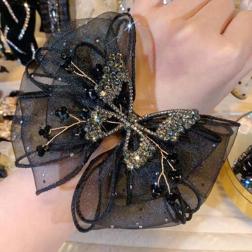 Capuchin Monkey Clip Women's 2024 New Bow Hair Clip Back of Head Clip Headwear High-end Hair Shark Clip Organza Double-sided Bow Clip About 11CM