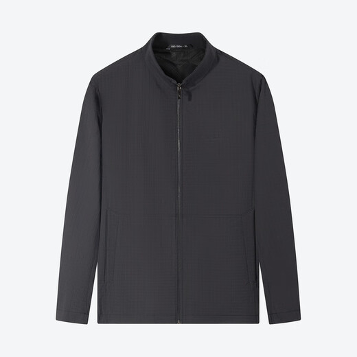 Qipai stand collar jacket men's spring and summer new casual dad jacket plaid jacquard 1JK70190 black L (175)