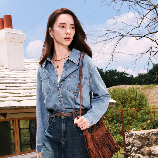 Betu women's autumn new shirt Hong Kong style washed versatile denim shirt jacket women 2408T43 denim color M