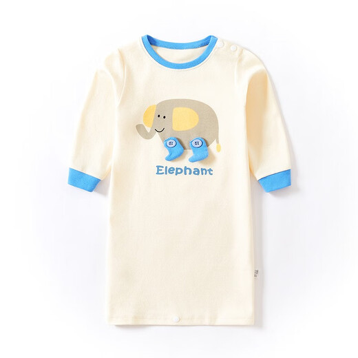 Shangbaomai Spring and Autumn Children's Nightgown Baby Pajamas Cotton One-piece Nightgown for Boys and Girls Little Elephant Light Beige 110cm