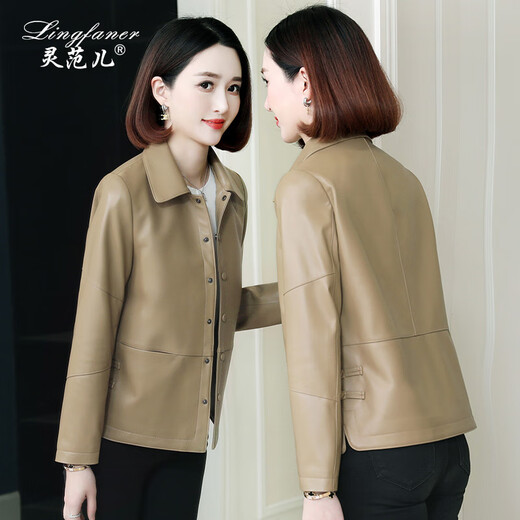 Lingfan HaINing Leder Jacke für Frauen im Herbst neue lässige kleine Schaffelljacke Kurzes schwarzes XL