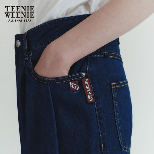 TeenieWeenie Bear Women's 2024 New Spring Loose Jeans Double Pleated Wide Leg Pants Long Pants Dark Blue 160/S