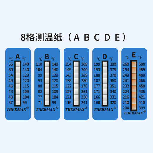 
Thermax temperature measuring paper Thermax temperature test paper High temperature change irreversible 5 grids 8 grids 10 grids 5 grids Reversible 0-5010 pieces/book (can be repeated