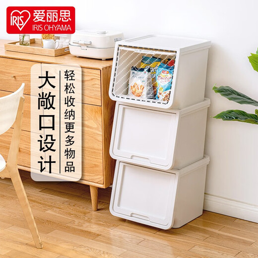 爱丽思（IRIS）收纳箱塑料大号前开式翻盖收纳盒儿童玩具衣物整理箱侧开储物箱丝 【28L】白色（3个装）