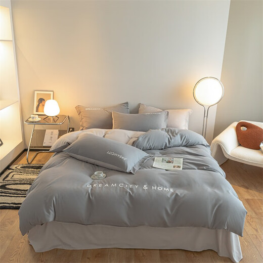 Núcleo de edredón antártico + conjunto de cuatro piezas + núcleo de almohada conjunto completo de ropa de cama de dormitorio doble y doble conjunto de ocho piezas Oli-medium ceniza de montaña gris 1.5m set de ocho piezas (núcleo tranquilo 8jin [Jin iguala 0.5 kg])