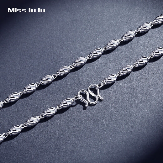 Miss JuJu platinum necklace men's pt950 real white gold olive bead chain fashionable and elegant chain weight 21.34g length 55cm thick about 4.0mm