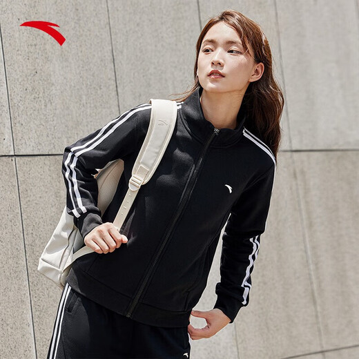 ANTA velvet warm sports suit for women winter women's casual suit sportswear jacket women's trousers sports two-piece set. Recommended regular two-piece set for autumn and winter. Basic black-1 M/female 165