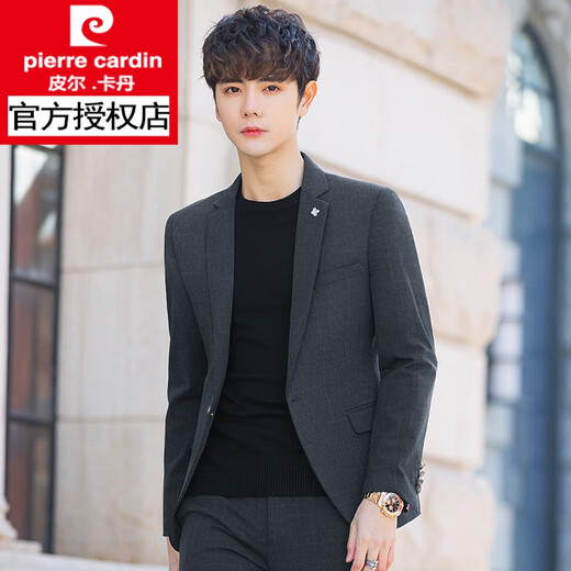 Pierre Cardin Frühlings- und Herbstanzug für Herren, lässig, kleiner Anzug, passend für koreanischen Stil, trendige, hübsche Top-Jacke, dunkelgrauer Anzug, L