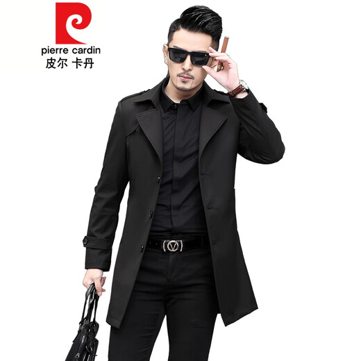 Pierre Cardin Herren-Windbreaker mit Revers, mittellang, für Herren, 2021, Frühjahr, neues mittleres Alter, große Größe, Business-Casual, Frühling und Herbst, britische Strickjacke, Schwarz, 170/M