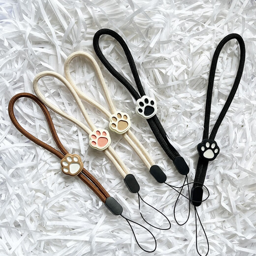 Pachin cartoon black and white cute cat paw mobile phone short lanyard adjustable wrist rope anti-fall and anti-lost USB flash drive ccd pendant trend antique white-white powder cat paw one pack 1 piece of real hair