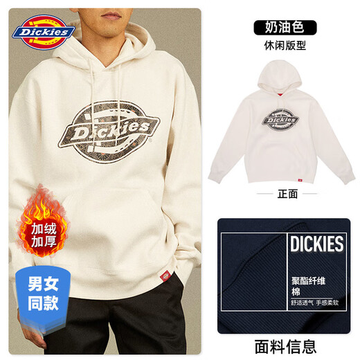DickiesDickie Automne et Winter Plus Velvet Sweatshirt For Hommes et femmes 2024 HOODED PRINT Student Mall Même style décontracté et polyvalent Zhongmao Gray 12600 S