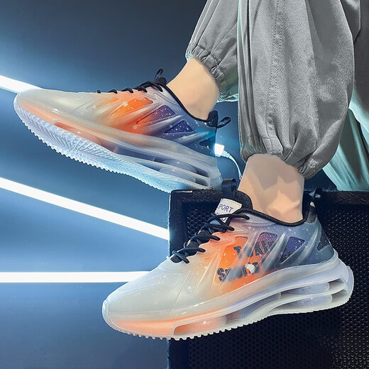 EXUELING men's shoes summer breathable cushion shock-absorbing large size men's shoes sports shoes for teenagers trendy running shoes heightened summer shoes for men TK757 gray orange 40 (250mm)