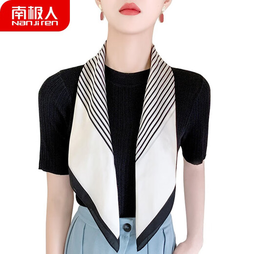 Antarctic scarf for women fashion stripes elegant ladies small square scarf versatile temperament decorative scarf wide edge stripes silver gray