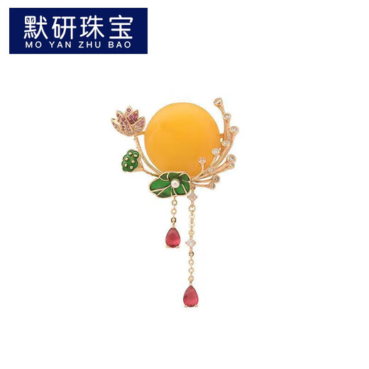 MOYAN New Chinese style lotus pond moonlight imitation honey I wax brooch Antique texture tassel brooch design corsage jewelry Lotus pond moonlight gold A25-305 alloy