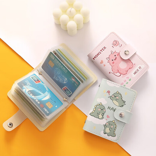 Maiweini niedliche Kartenbeutel für Frauen 2025 Neue Kapazität Multi-Kartenposition Anti-Demagnetisierung kompaktes hochwertiger Exquisit Card Clip Bag Cart Green Dinosaur [20 Kartenpositionen + 2 ID-Positionen] 22 Teile