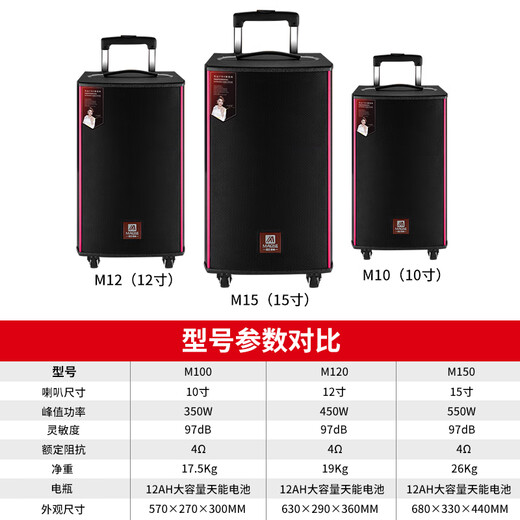 MALONE outdoor heavy bass Internet celebrity live broadcast karaoke mobile trolley square dance audio high-power portable wireless Bluetooth speaker M-150 15-inch bass lead-acid + microphone + headset + gift