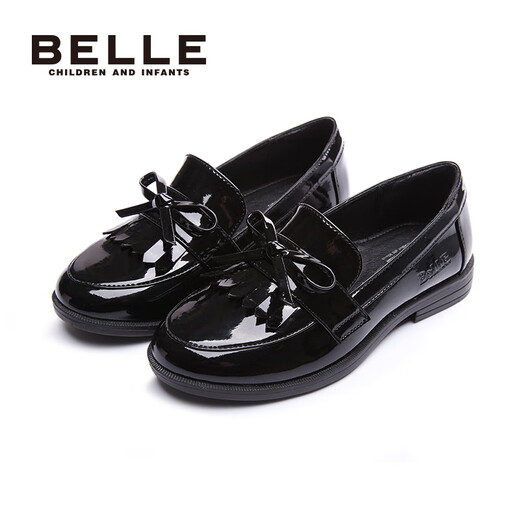 Belle children's shoes for girls spring and autumn children's black leather shoes student shoes back to school performance shoes British style campus etiquette shoes for middle and older children black-DE0336 35